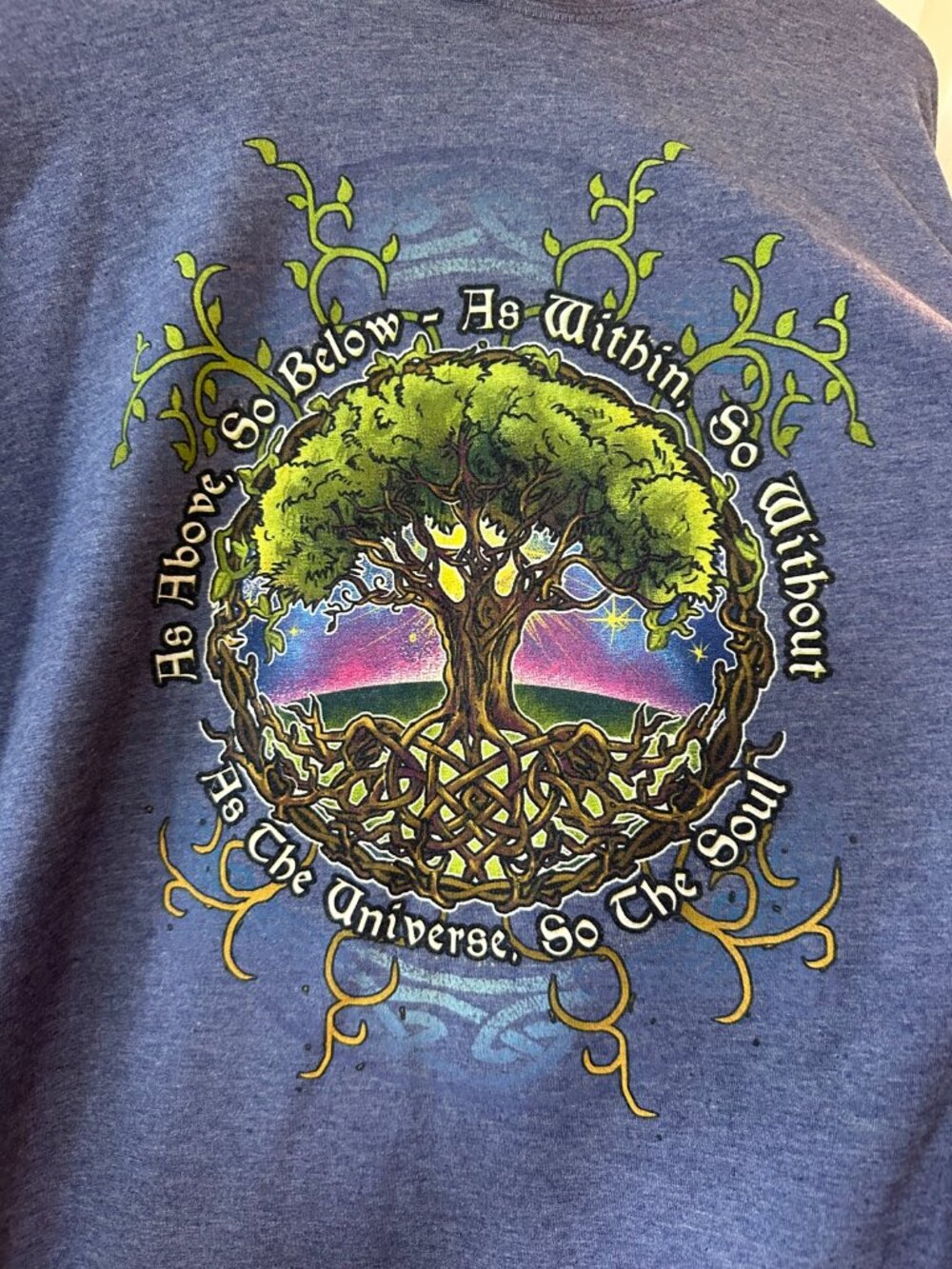 ANVIL Lightweight Blue Tree of Life Hoodie Women's L